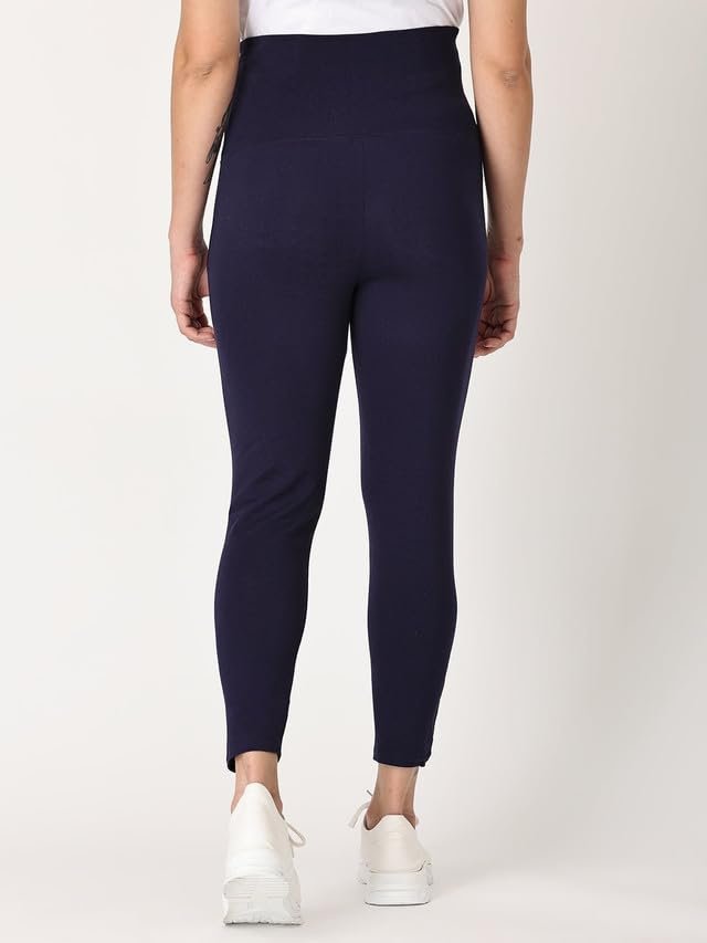 The Mom Store Maternity Leggings | Comfort Stretch Pregnancy Leggings for Women | Over The Belly Design | Maternity Wear for Pregnant Women(Black & Navy, 2XL)