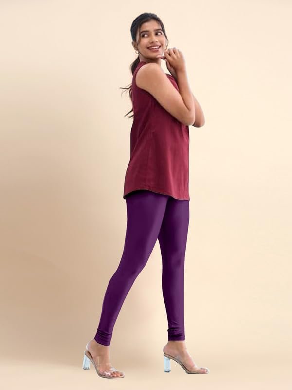 TRENDMALLS Women’s Microfiber Elastane Stretch Soft Churidar Length Leggings with Ultrasoft Waistband Berry Purple