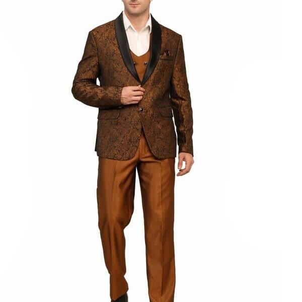 Three-Piece Suit Set for Men - Stylish Coat, Pant&Vest Combo-Perfect for Formal Events, Weddings&Business Meetings -Versatile&Premium Fabric for Comfort and Style_ Brown_38