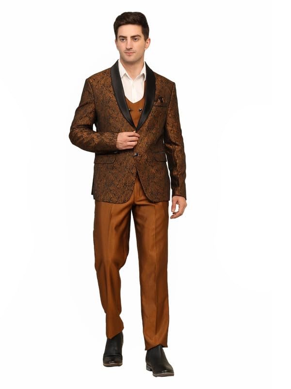 Three-Piece Suit Set for Men - Stylish Coat, Pant&Vest Combo-Perfect for Formal Events, Weddings&Business Meetings -Versatile&Premium Fabric for Comfort and Style_ Brown_38