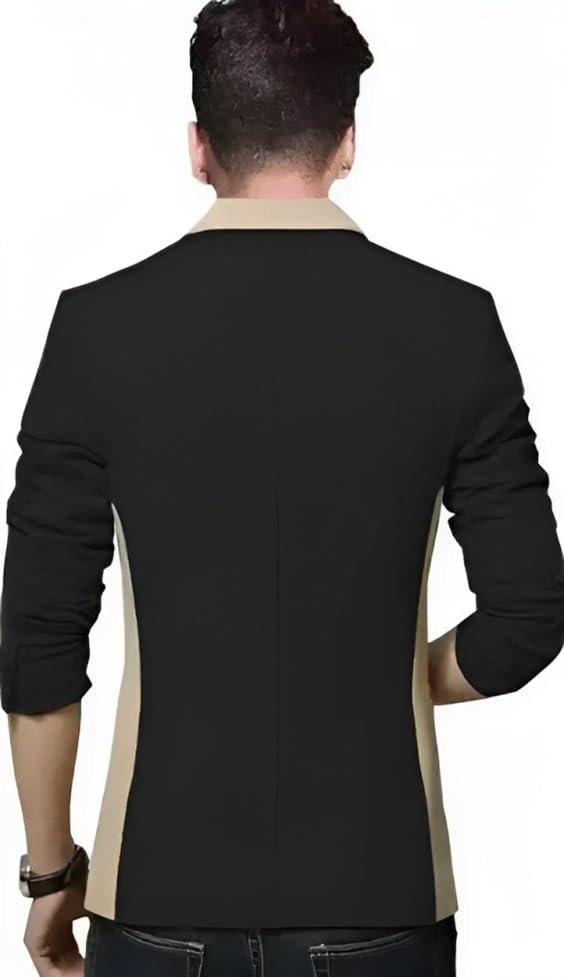Men’s Single Breasted Casual, Formal, Party, Wedding Blazer, Black and Beige (in, Numeric, 42, Black & Beige)