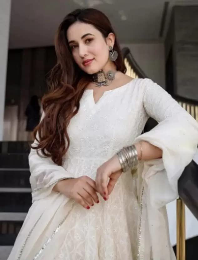 Royal Export Women's Cotton Blend White Chikankari Anarkali Gown with Dupatta | Dresses for Girls | Pant Not Included-L - Image 6