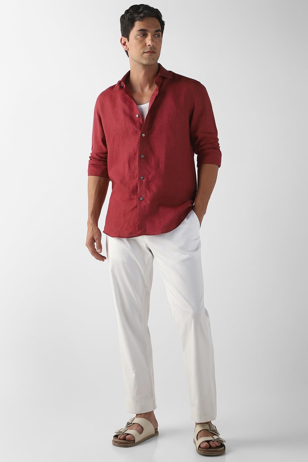 Louis Philippe Men Maroon Textured Full Sleeves Formal Shirt