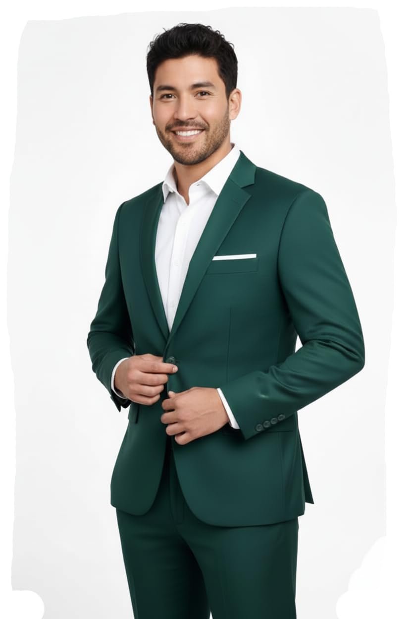 Men's Formal Blazer, Green, Single Button, Notch Lapel, Business Suit Jacket (in, Numeric, 36) - Image 3