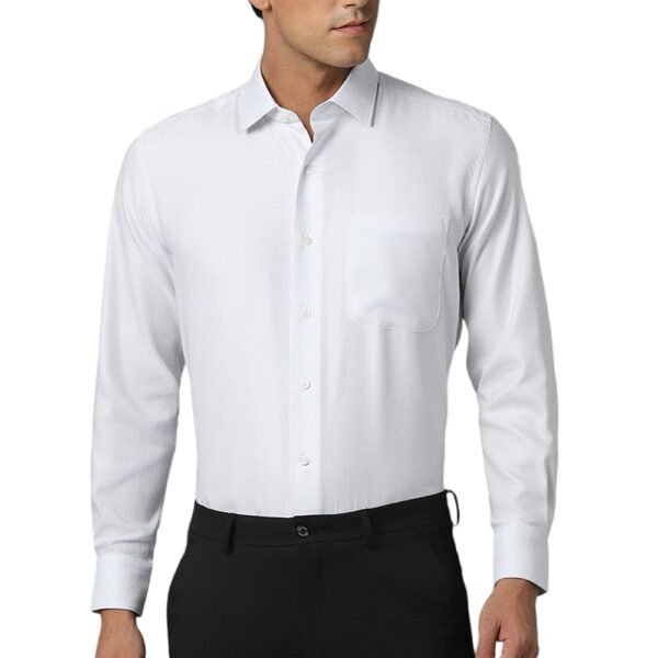 Louis Philippe Men White Classic Fit Textured Full Sleeves Formal Shirt
