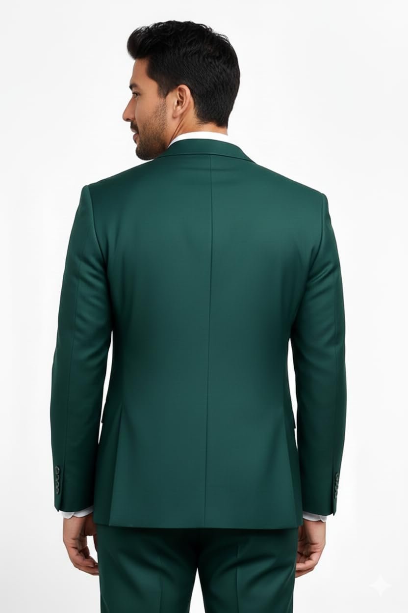 Men's Formal Blazer, Green, Single Button, Notch Lapel, Business Suit Jacket (in, Numeric, 36) - Image 4