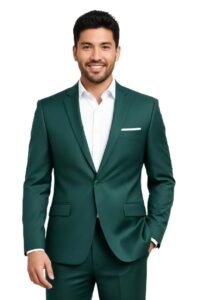 Men's Formal Blazer, Green, Single Button, Notch Lapel, Business Suit Jacket (in, Numeric, 36)