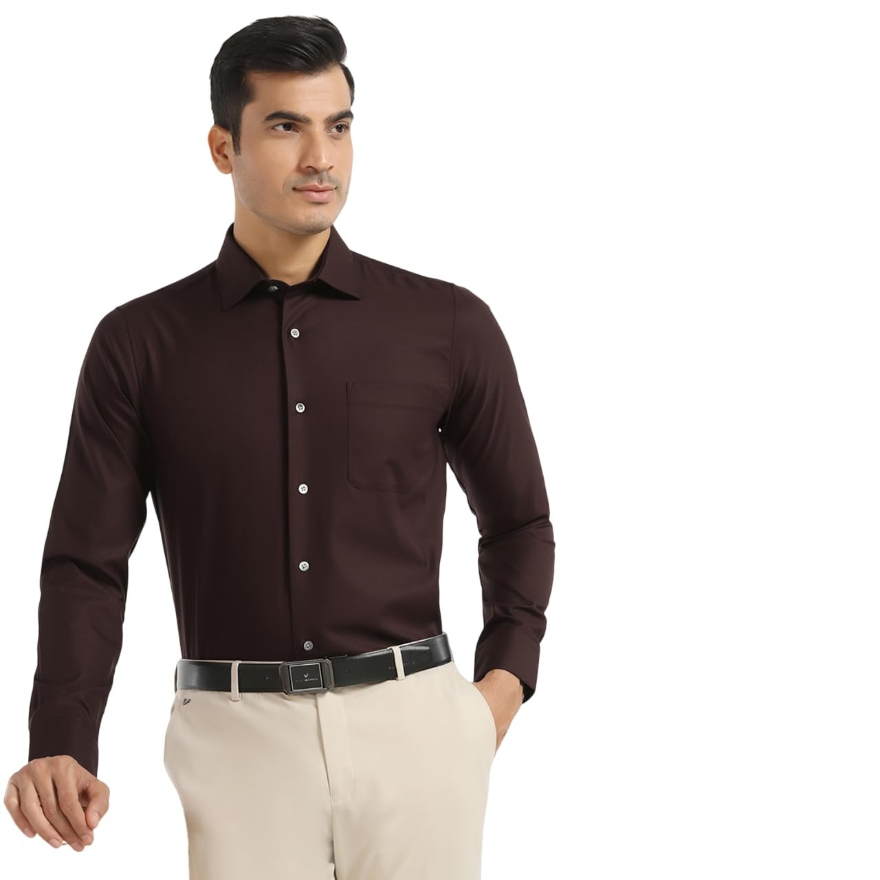 blackberrys Men?s Luxe Formal Black Textured India Slim Fit (Slim Comfort) Shirt | Men?s Textured Formal Shirt | Classic Collar & Button Closure | Suitable for Business Wear | Size 40, Color Plum