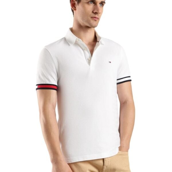 Solid Slim Fit Cotton Polo T-Shirt White
