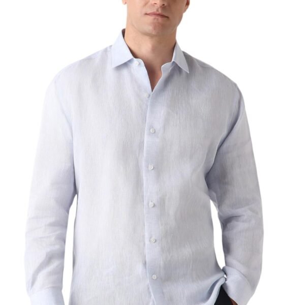 Louis Philippe Men Light Blue Classic Fit Textured Full Sleeves Formal Shirt