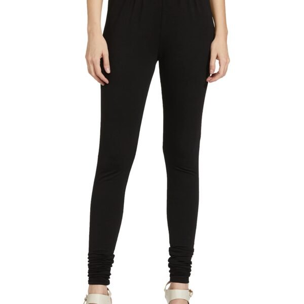 Max Women Solid Mid Rise Elasticated Regular Fit Churidar (Nooskc21Bl_Black_XL)