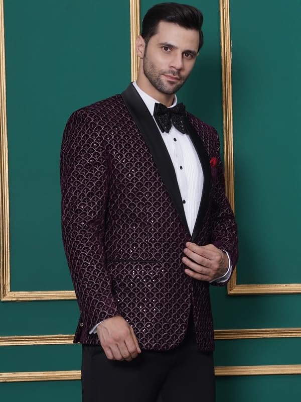 FAVOROSKI Wedding Sequence Blazer Suit for Men | Purple Coat for Men Blazer | Relaxed Fit Blazer for Men Wedding Party | Embroidered Velvet Blazer | Blazer Coat for Men Wedding Party