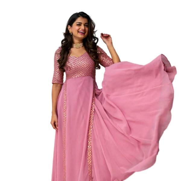 Fashion Basket Georgette Pink Anarkali Gown for Women