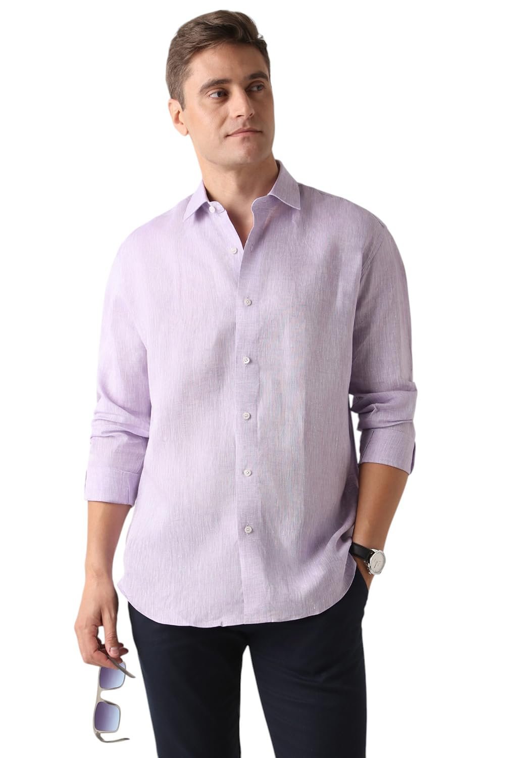 Louis Philippe Men Lilac Classic Fit Textured Full Sleeves Formal Shirt
