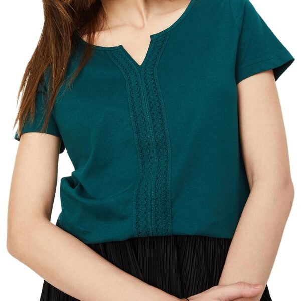 Max Women Regular Fit Cotton Crochet Panel Notched Neck Top (Mariah1Bdark Green)_M