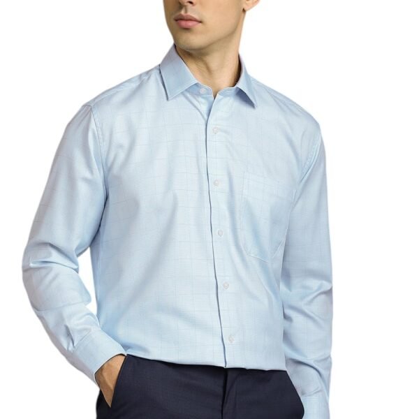 Men Light Blue Check Full Sleeves Formal Shirt