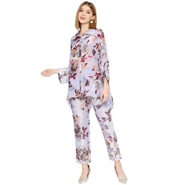 CLOTH HAUS INDIA Women's || Floral Printed || Cupro Viscose || Collar Neck || Top for Women || Printed Top for Women || 3/4th Sleeves || Short Top Lilac
