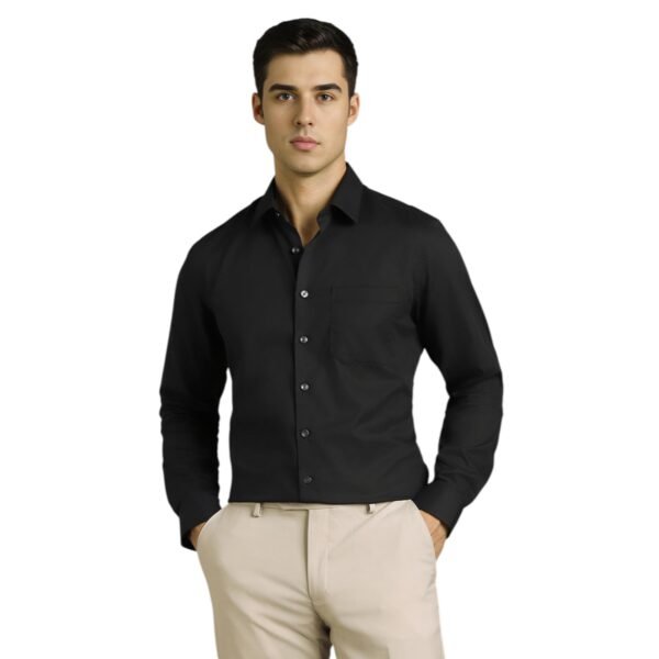 Louis Philippe Men Black Solid Full Sleeves Formal Shirt