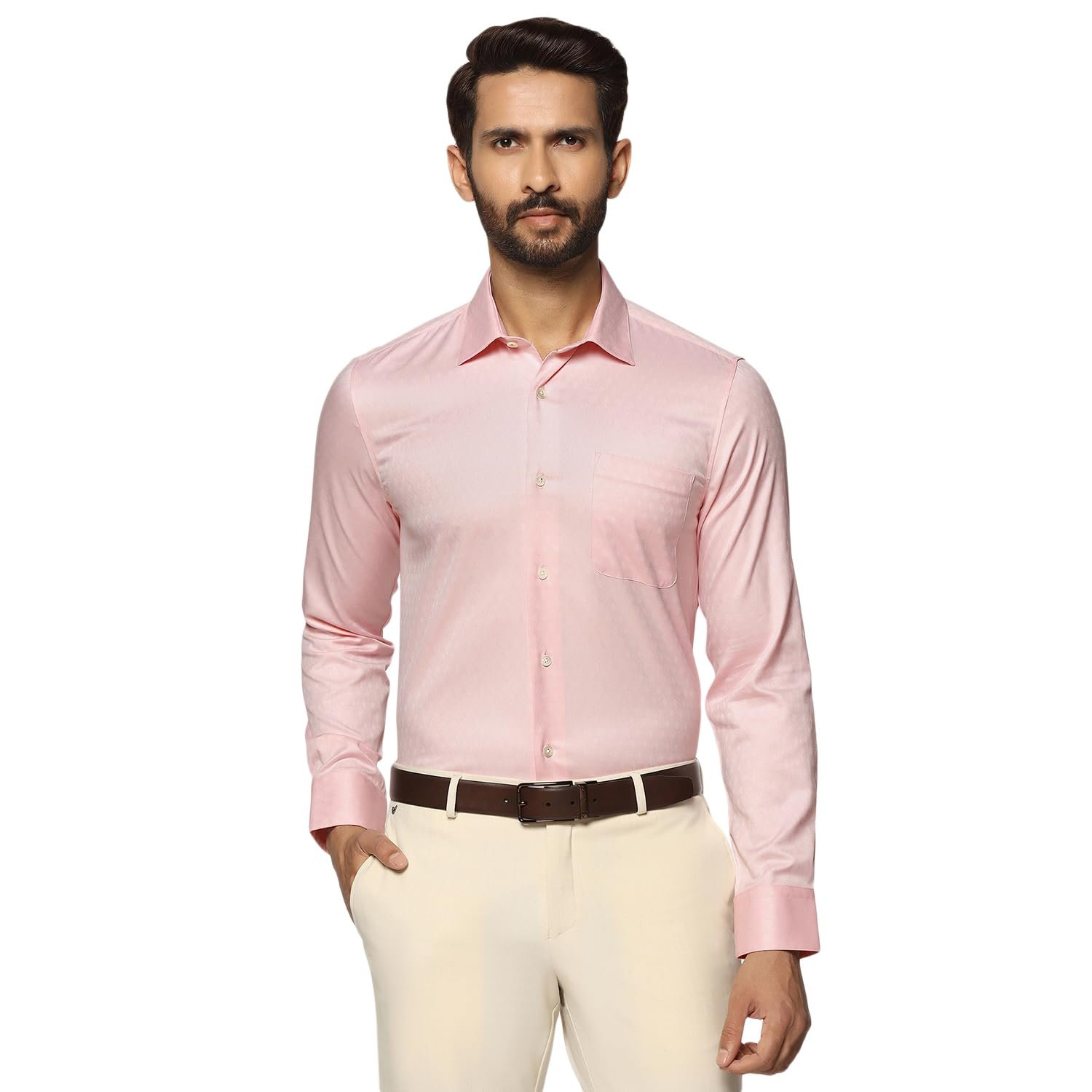 blackberrys Men?s Luxe Formal Blue Jacquard India Slim Fit (Slim Comfort) Shirt | Jacquard Pattern Formal Shirt for Men | Button Closure | Suitable for Office Wear | Size 39, Color Peach