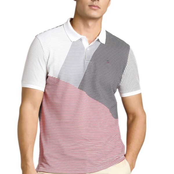 Louis Philippe Men's Striped Slim Fit T-Shirt (LYKPSSLH438176_White