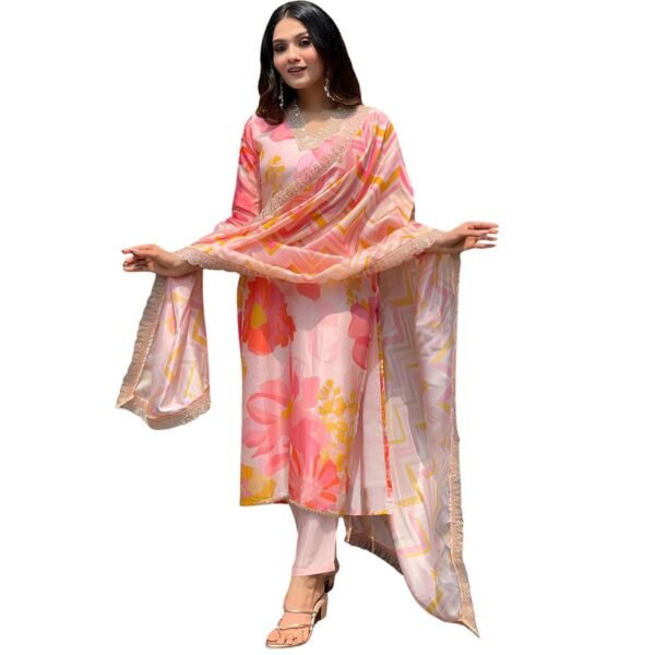 SHIENZY Women's Kurta & Pant with Dupatta || Straight Kurta Outfits || Ethnic Set (1501SHZ_PNK_M)