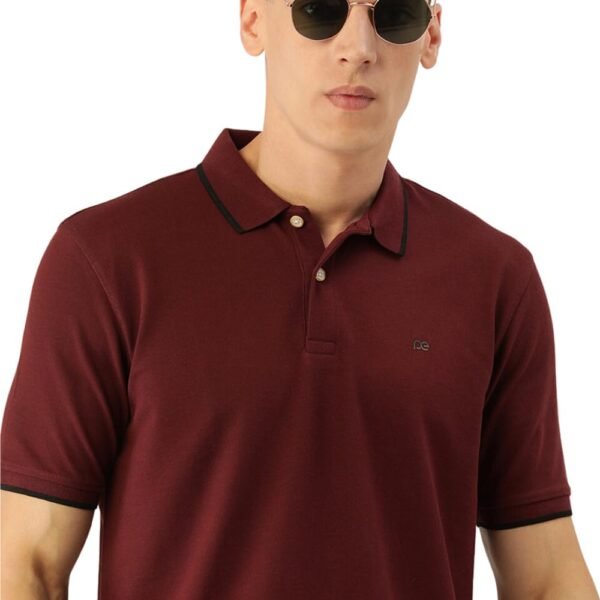 Peter England Men's Snug Fit Solid Polo T-Shirt with Coloured Collar Tipping| Cotton Rich| Premium Pique Weave Maroon