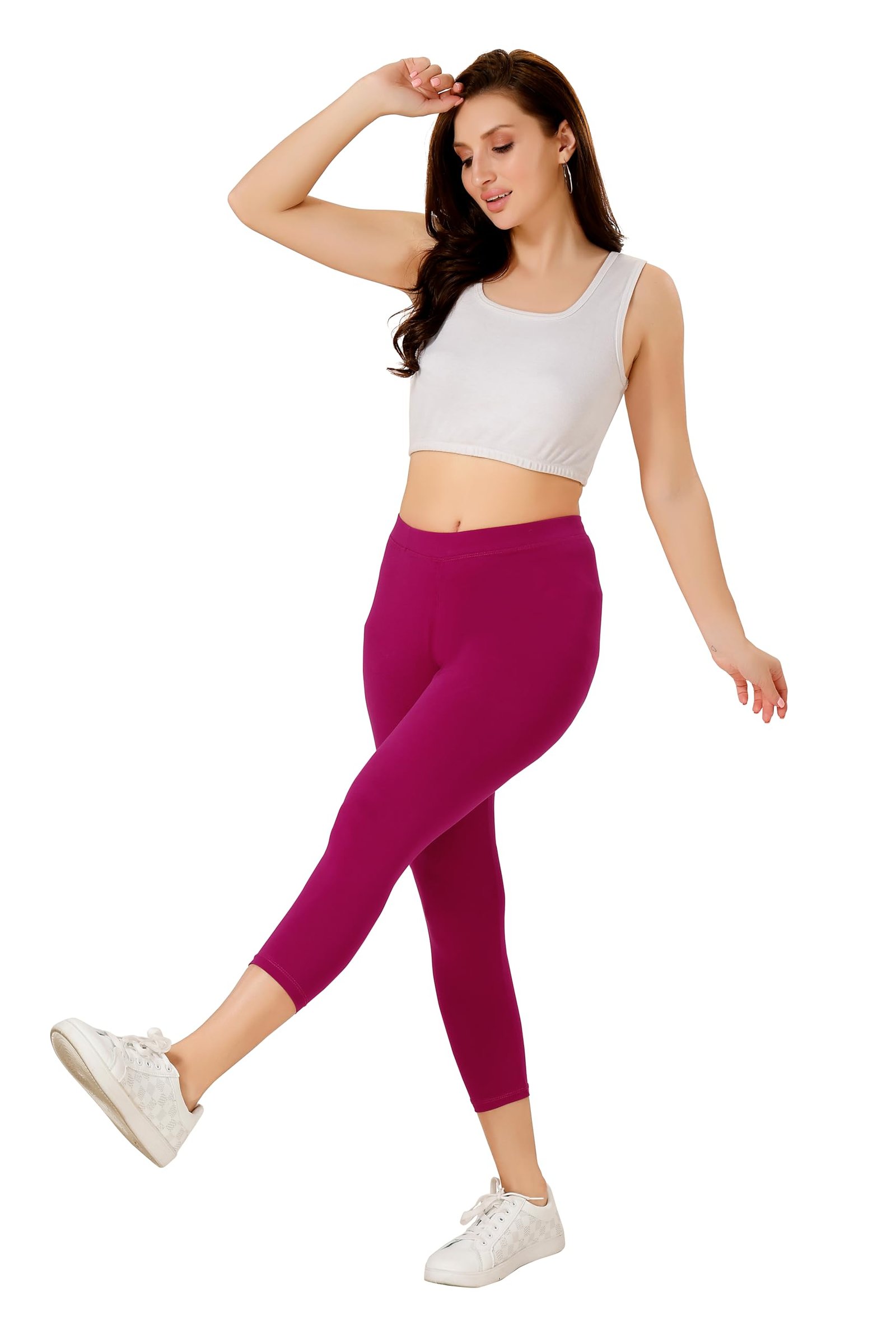 TRASA Women Tailored Cut & Classic Fit Stretchable Cotton Fabric Mid Rise Skinny Fit High Ankle Length/Cropped Length Leggings – Dark Pink, Size – XL