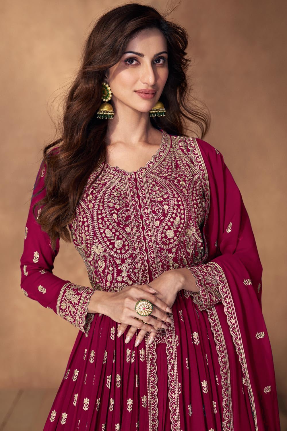 Miss Ethnik Women's Pink Faux Georgette Stitched Top With Stitched Bottom and Dupatta Full Sleeve Embroidered Anarkali Lehenga (ME-1148-Pink-4XL) - Image 6