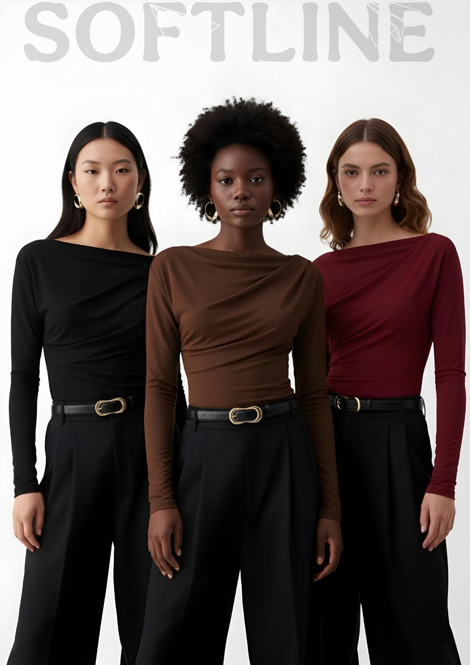 SIGHTBOMB SKIMS SOFTLINE Asymmetric Boat Neck FRONTFLOW Gathered Waterfall Afford LUX Edition Formal WEAR Long Sleeve Feather Touch TOP for Women (in, Alpha, M, Regular, Crimson RED SOFTLINE)