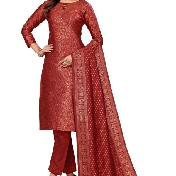 SHANTVAN GALLERY Women's Jacquard Woven Salwar Suit(Dress) Material With Banarasi Silk Dupatta (Red)