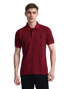 U.S.POLO ASSN. Mens Red Floral Collared Neck Half Sleeve Casual Cotton Blend Fitted Polo T-Shirts (USTSHF0361_Red_3XL)