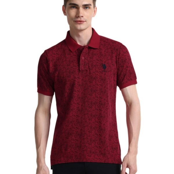 U.S.POLO ASSN. Mens Red Floral Collared Neck Half Sleeve Casual Cotton Blend Fitted Polo T-Shirts (USTSHF0361_Red_3XL)