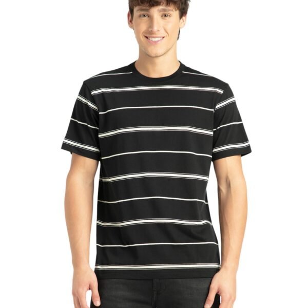 Jockey 2715 Men's Super Combed Cotton Rich Striped Round Neck Half Sleeve T-Shirt_Black & Ecru_M