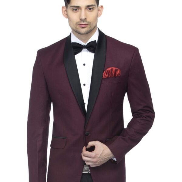 FAVOROSKI Designer Men's Slim Italian Fit Shawl Collar Tuxedo Suit Blazer (Wine, L)