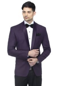 FAVOROSKI Designer Men's Solid Poly Viscose Slim Fit Shawl Collar Tuxedo Suit Blazer, Dark Purple (FAVBL161127-DPURPLE-4XL)