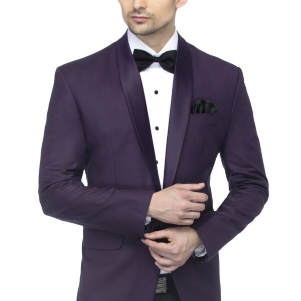 FAVOROSKI Designer Men's Solid Poly Viscose Slim Fit Shawl Collar Tuxedo Suit Blazer, Dark Purple (FAVBL161127-DPURPLE-4XL)