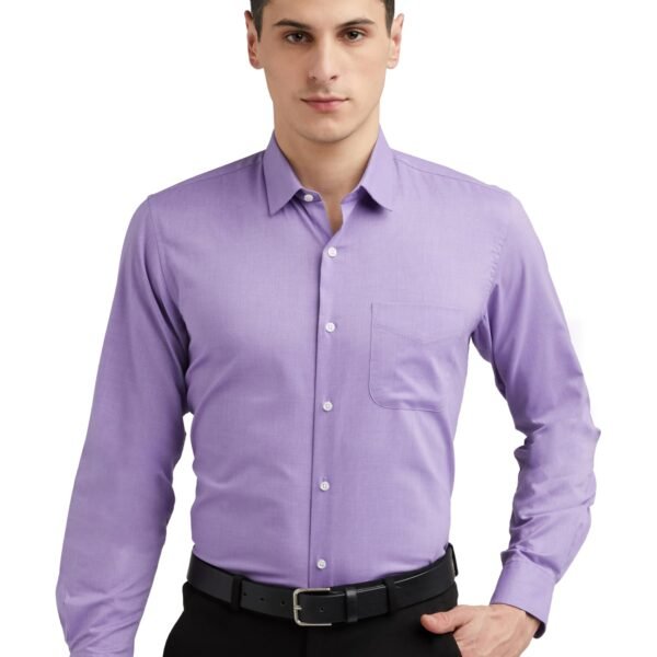 Peter England Men's Everday Regular Fit Solid Shirt | Cotton Rich | 5-Pin Pocketing Lilac