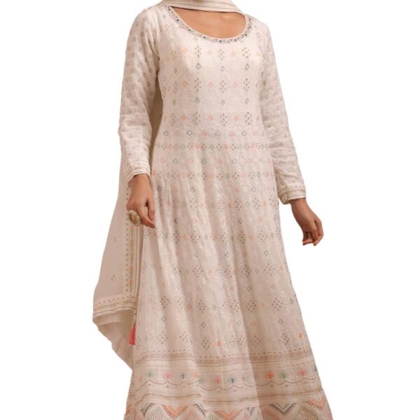 Soch Womens Cream Georgette Embroidered Gown With Zari