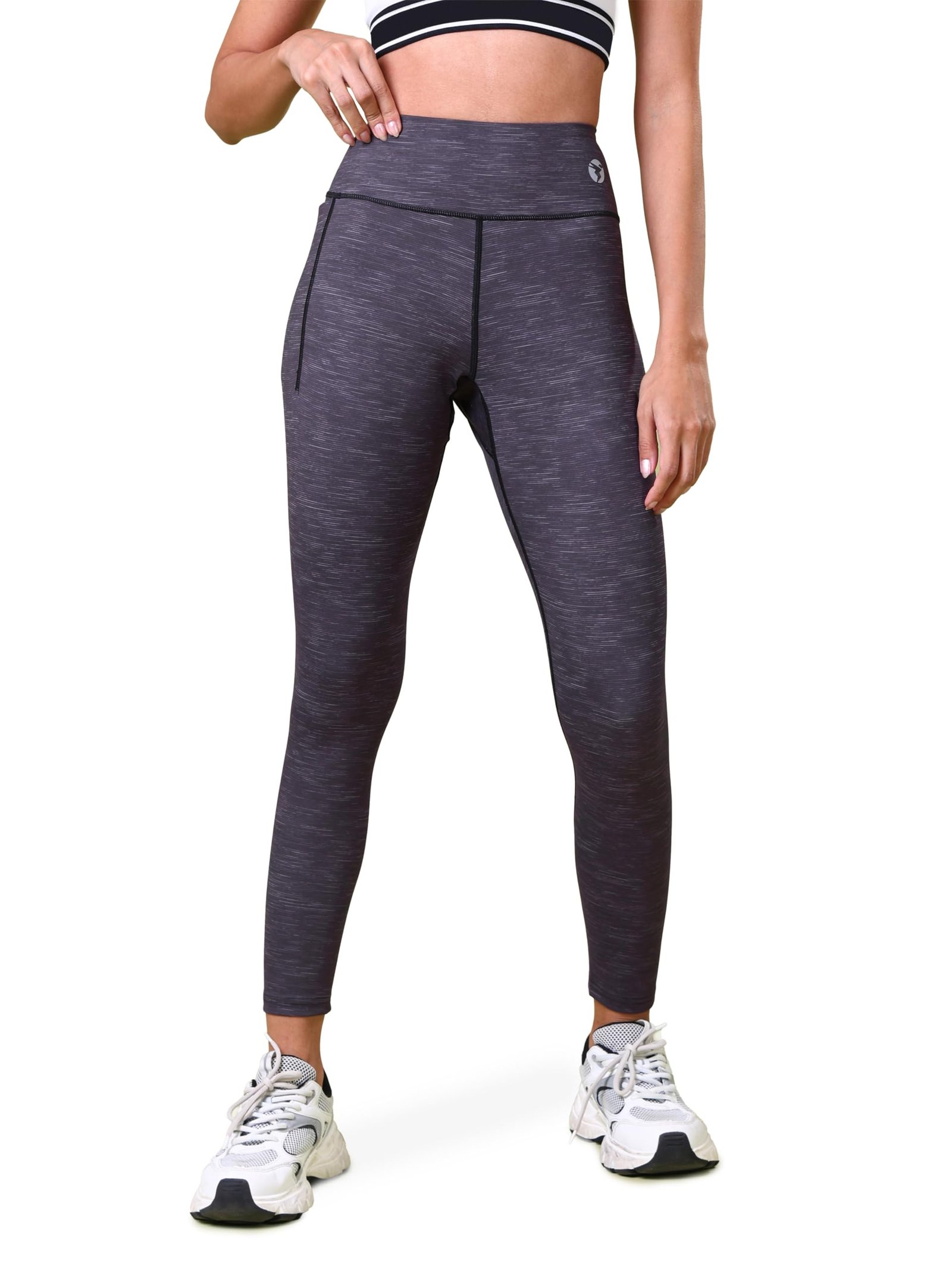 TECHNOSPORT Womens Skinny Fit Activewear Tights for Running, Gym and Sports - (WPW110PLS_Purple Lines_XL)