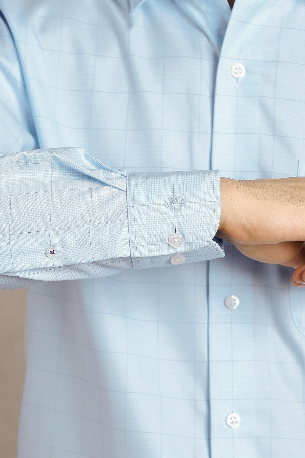 Men Light Blue Check Full Sleeves Formal Shirt