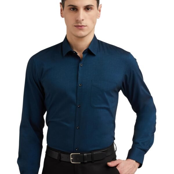 Peter England Men's Everyday Solid Slim Fit Full Sleeve Formal Shirt | Cotton-Rich Navy