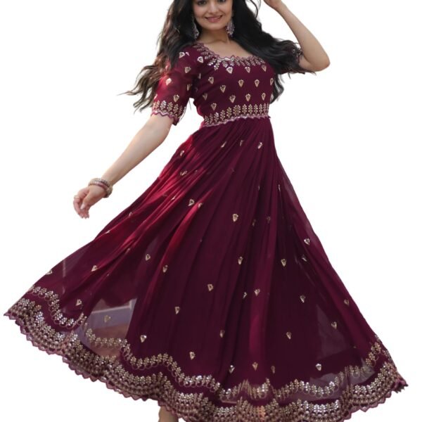 Fashion Basket Women's Georgette Anarkali Gown Maroon