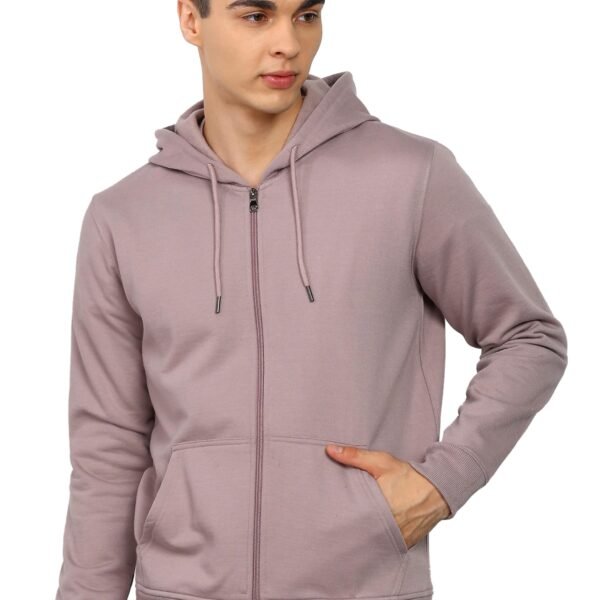 Alan Jones Clothing Men’s Solid Hooded Sweatshirt | Zip-Up Hoodie Jacket with Kangaroo Pocket, Drawstring Hood & Ribbed Hem | Casual Winterwear (Light Purple_XL)