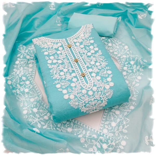 Sidhidata Women's Heavy Cotton Embroidery Work Unstitched Salwar Suit Dress Material With Chanderi Work Dupatta (Free Size_Sky Blue)