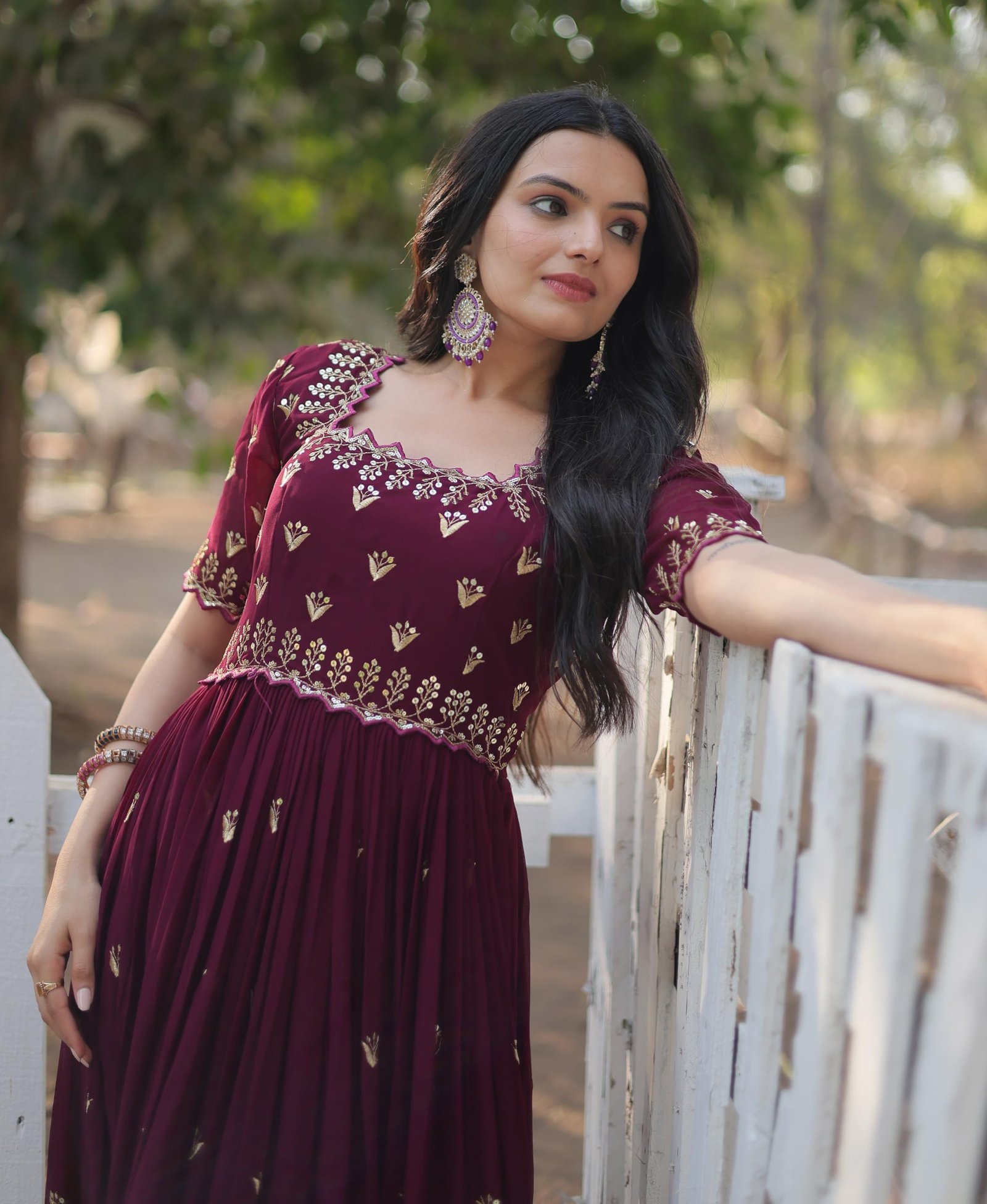 Fashion Basket Women’s Georgette Anarkali Gown Maroon