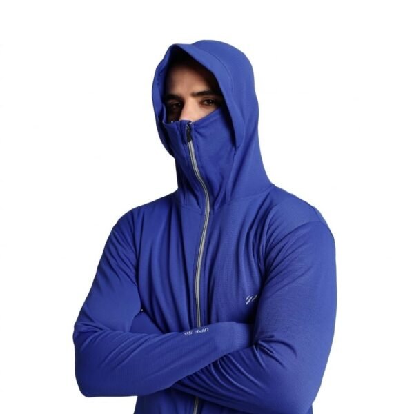 BLUE TYGA Men's Nylon Blend Standard Length Sunscreen Jacket 2.0 - Advanced Protection from Sun & Pollution - UPF 50+ Protection Imperial Blue Small