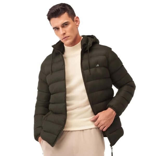 Boldfit Puffer Jacket For Men Winter Wear Hooded Jackets For Men Full Sleeve Winter Jacket Winter Wear for Men Insulated Winter Jackets For Men Winter Monsoon Winter Jacket For Men - Olive L