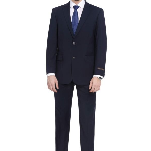P&L Men's 2 Piece Classic Fit Suit 2 Button Blazer Jacket & Pleated Pants, Regular, Big & Tall for Business Wedding Prom, Navy, 38