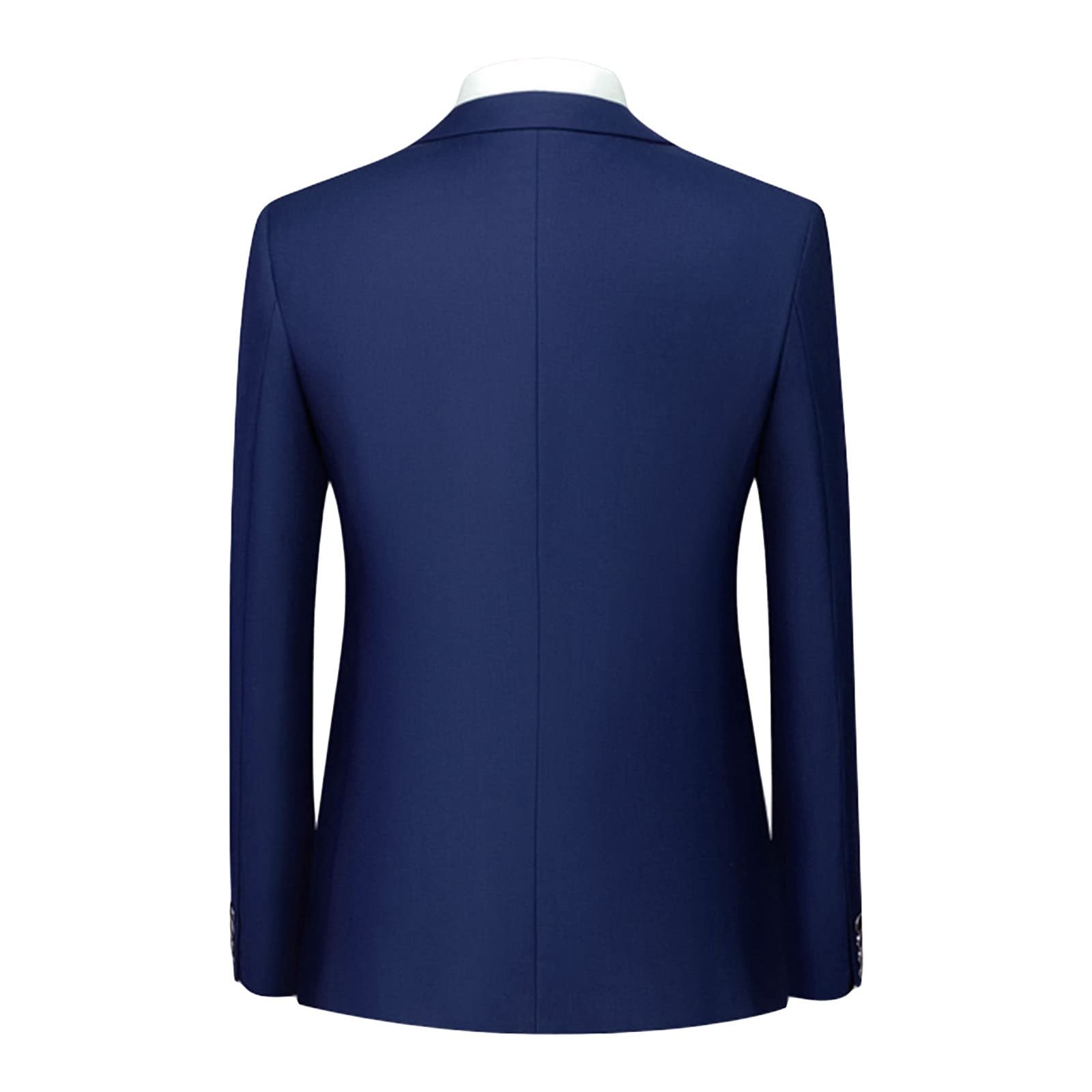 Men’s 3 Piece Solid Color Suit Set Single Breasted Slim Fit Jacket Vest Pants Business Wedding Prom Blazer Sets (Dark Blue 1,4X-Large)