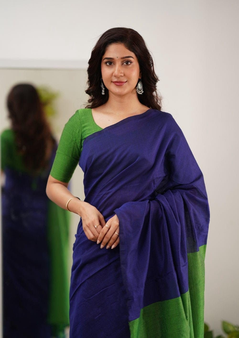 Women’s Original handmade Type Slub Weaving linen cotton kanchipuram Kanjivaram Base Saree With Blouse Piece for Wedding (color-1.6)